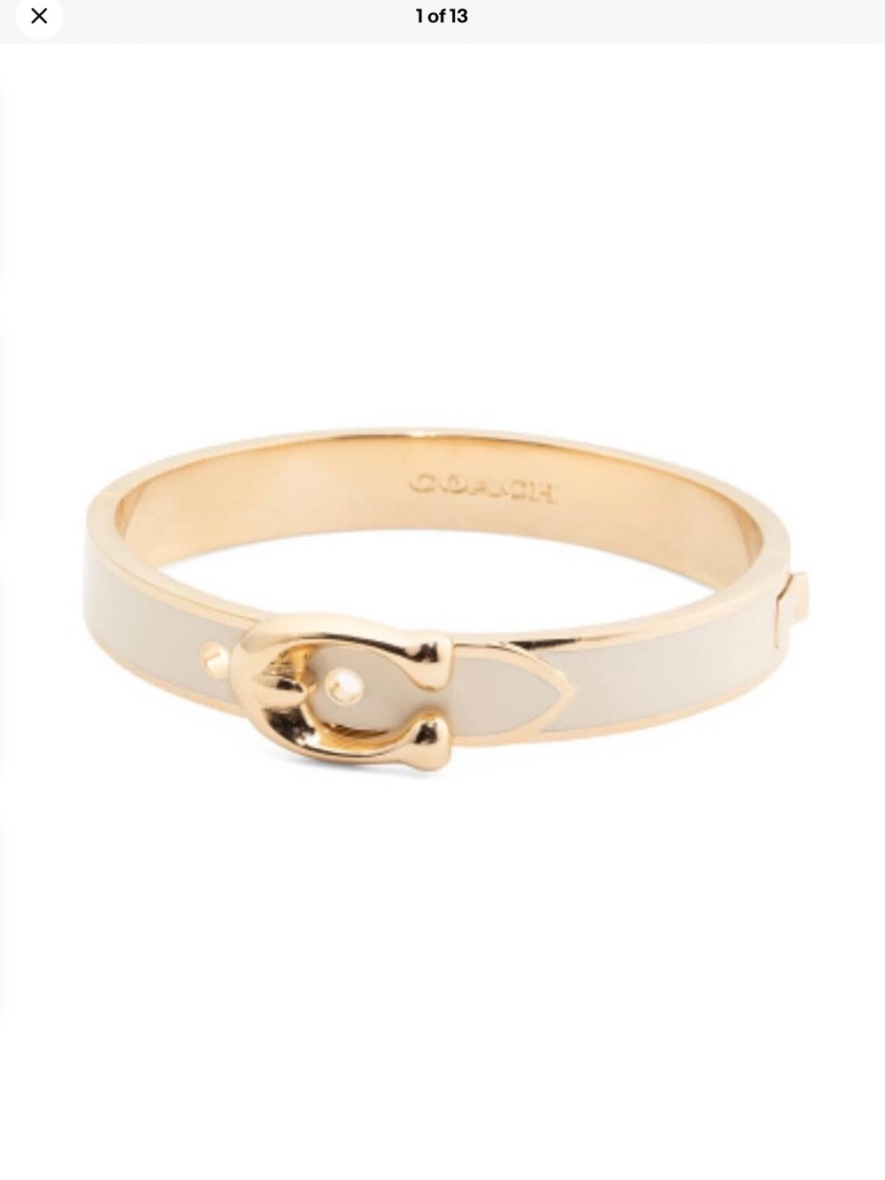 NWT COACH Buckle Bangle Signature C Gold Plated & Chalk Enamel Hinged Bracelet
